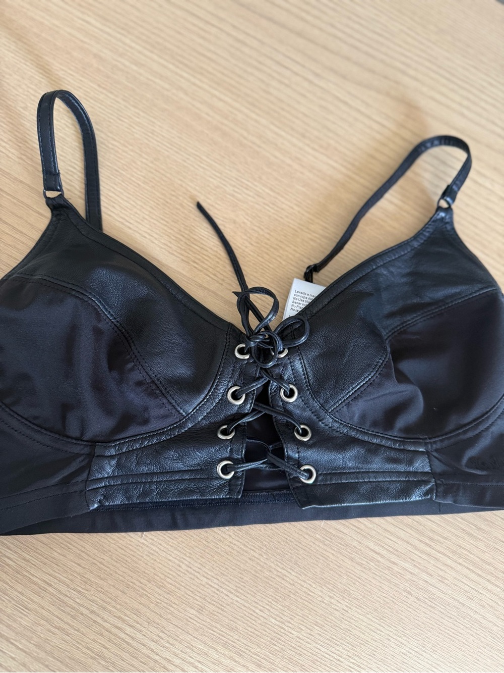 Harley-Davidson Vintage Y2K Leather Lace Up Corset Bra Top Black Medium - Picture 12 of 12